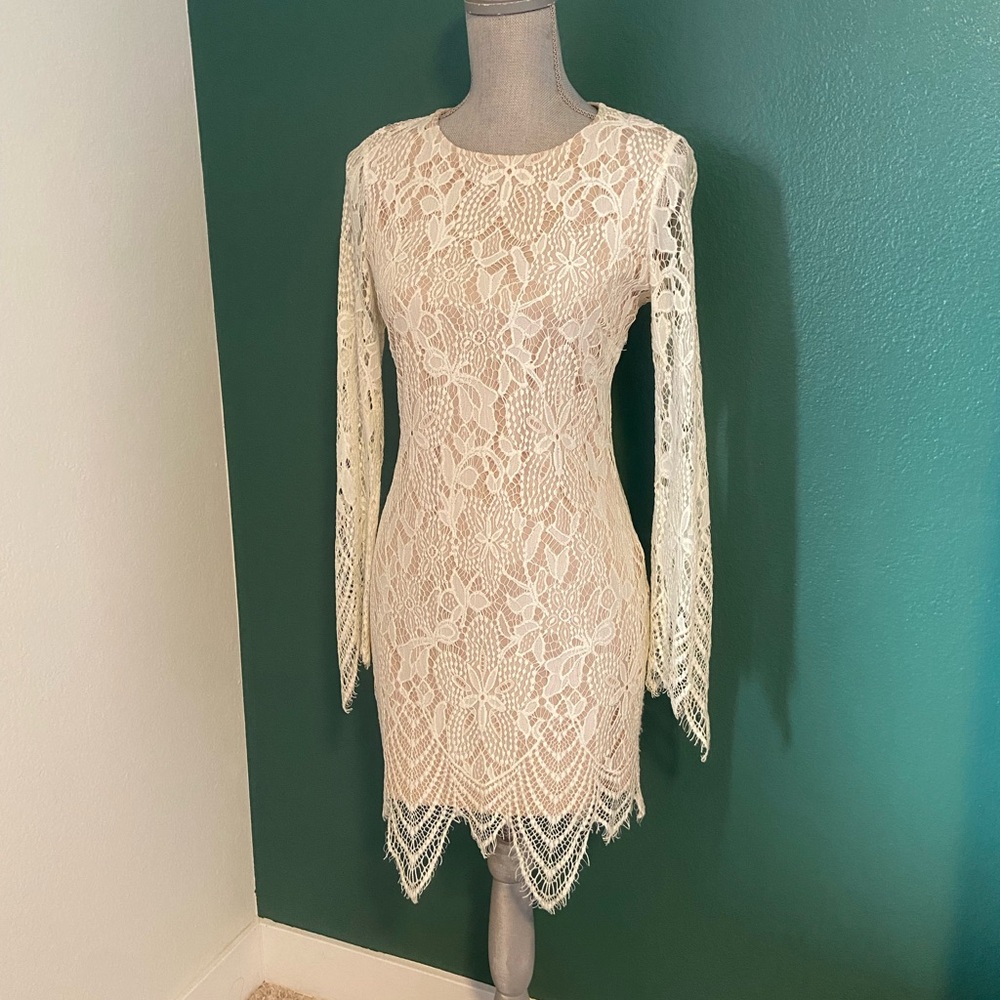 Cream Lace Long Sleeve Dress